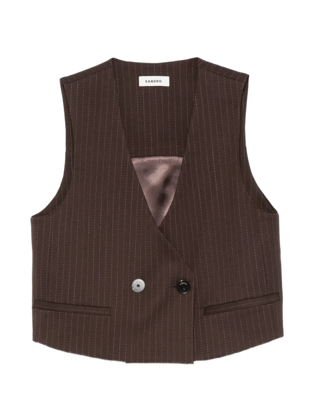SANDRO Top crop gessato - Marrone