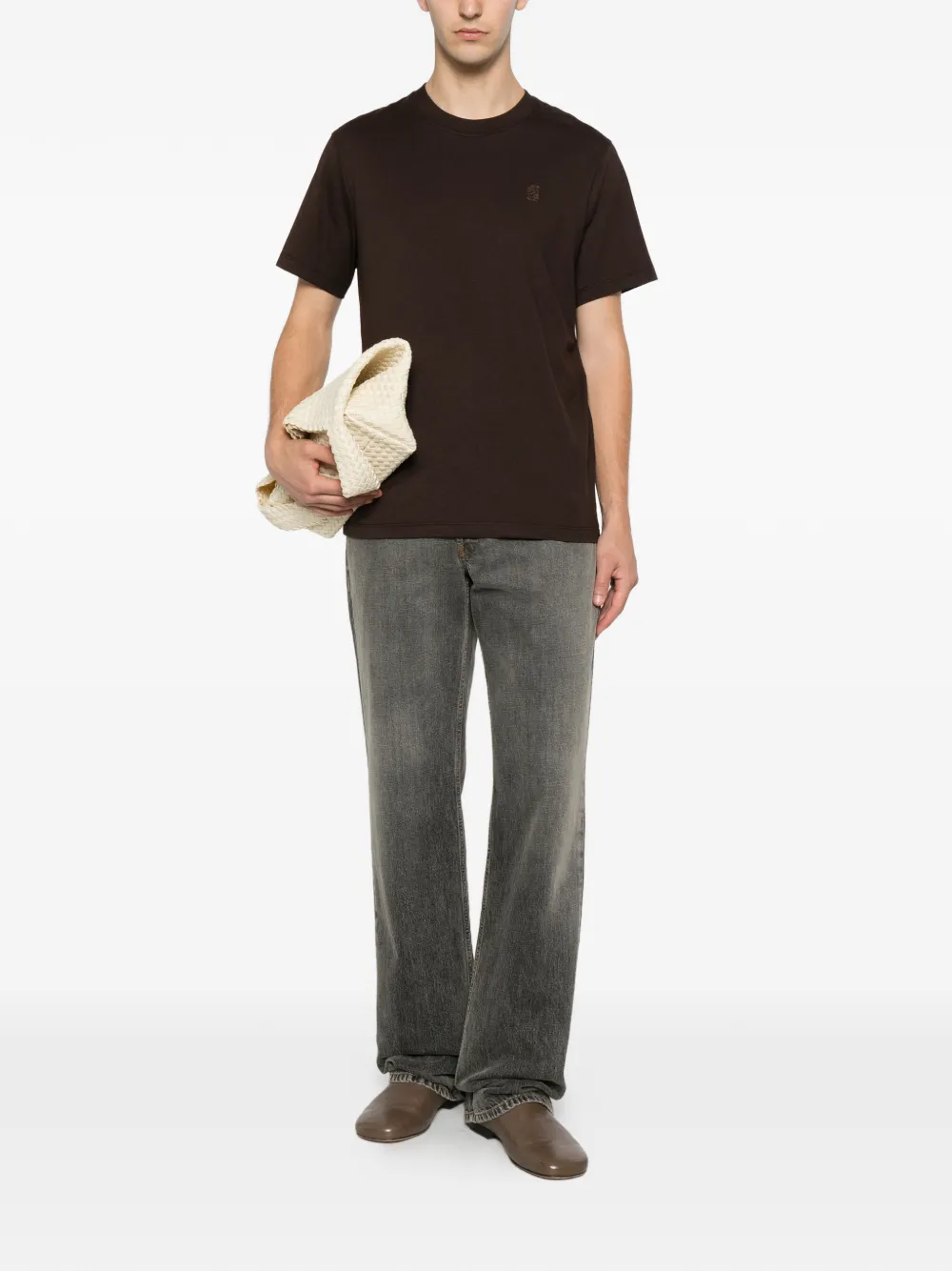 SANDRO T-shirt met leren patch Bruin