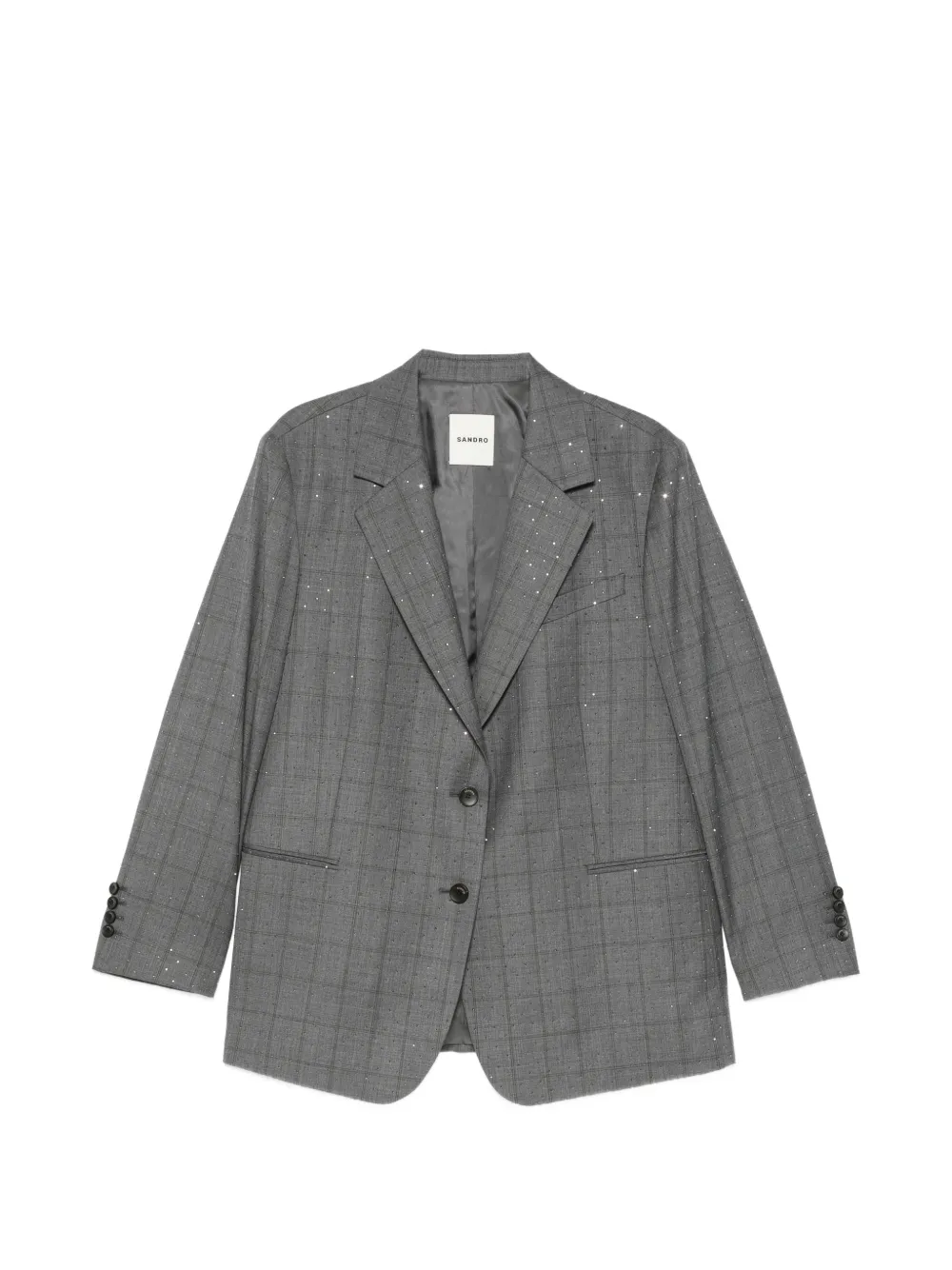 SANDRO crystal-embellished checked blazer - Grey