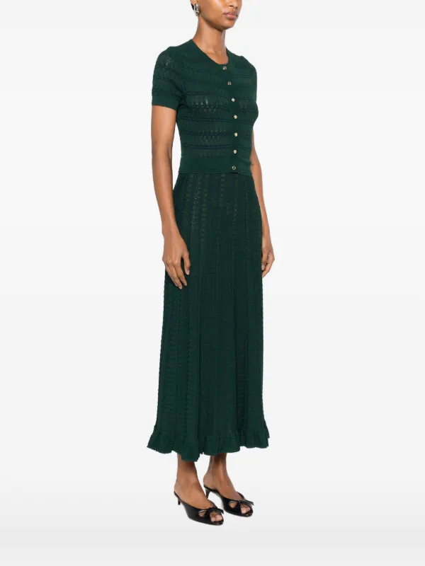 sandro knit midi dress green SANDRO crochet-knit Midi Dress | Green