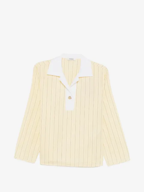 SANDRO striped V-neck long-sleeve cotton polo top