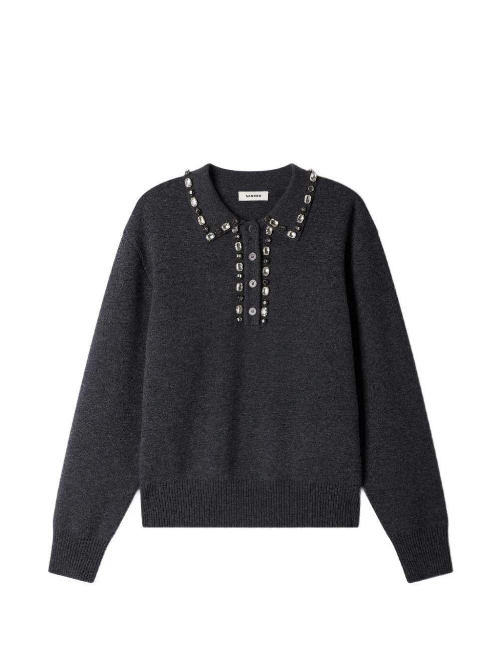 SANDRO crystal-embellished polo sweater