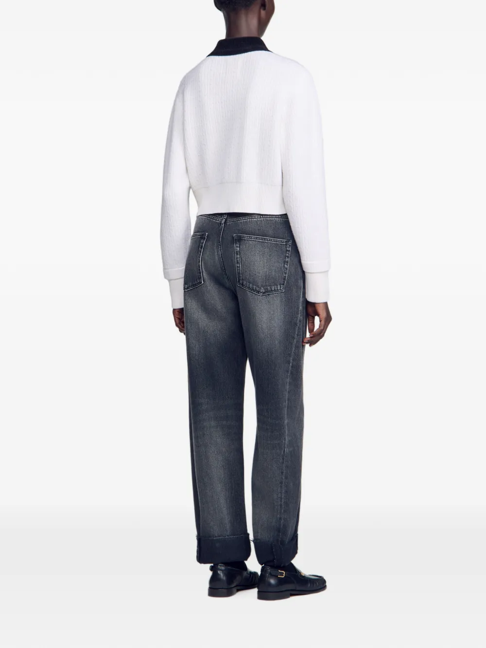 SANDRO zip-up cable-knit cardigan Wit