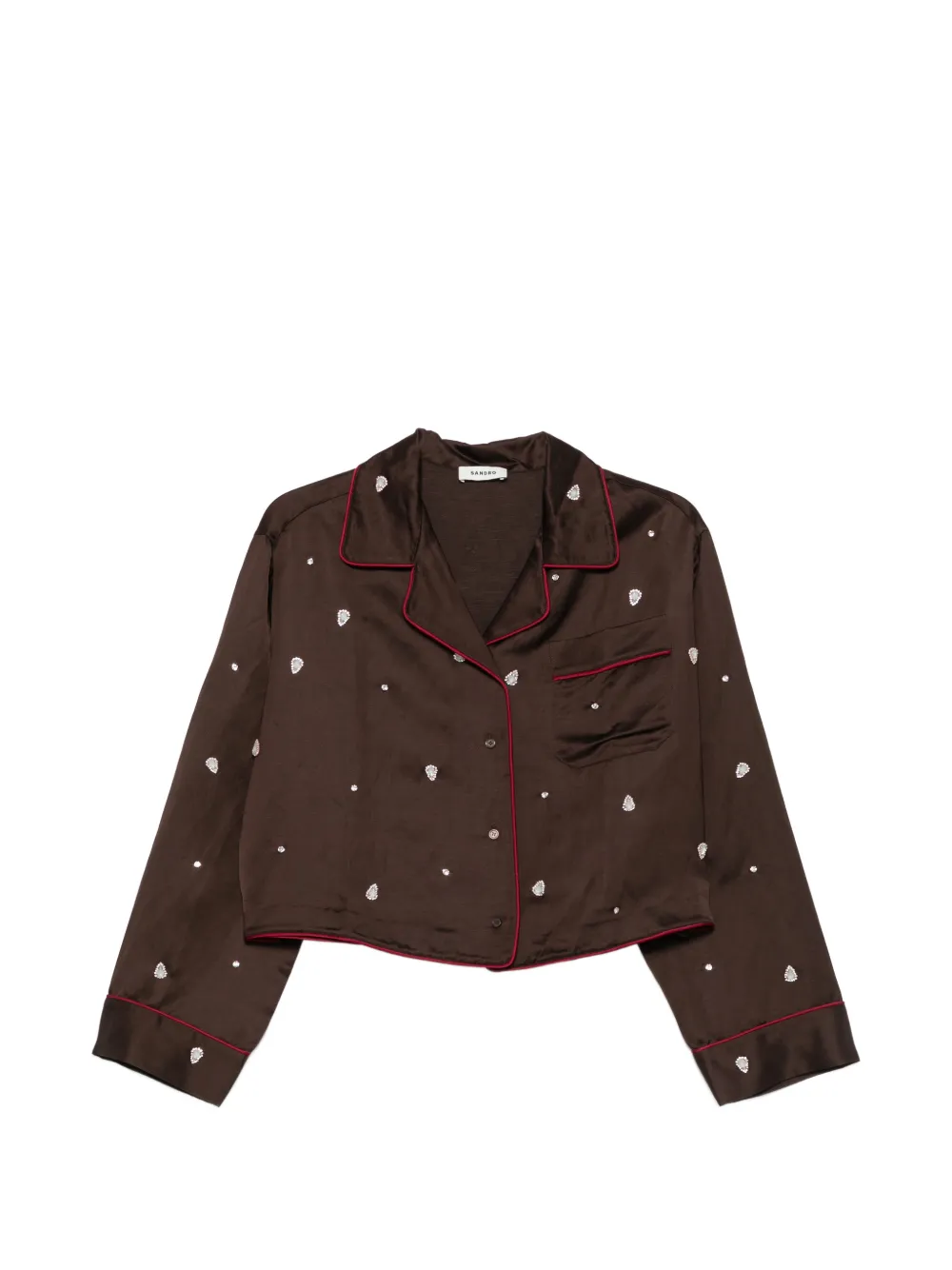 SANDRO rhinestone-embroidered piped-trim shirt - Brown