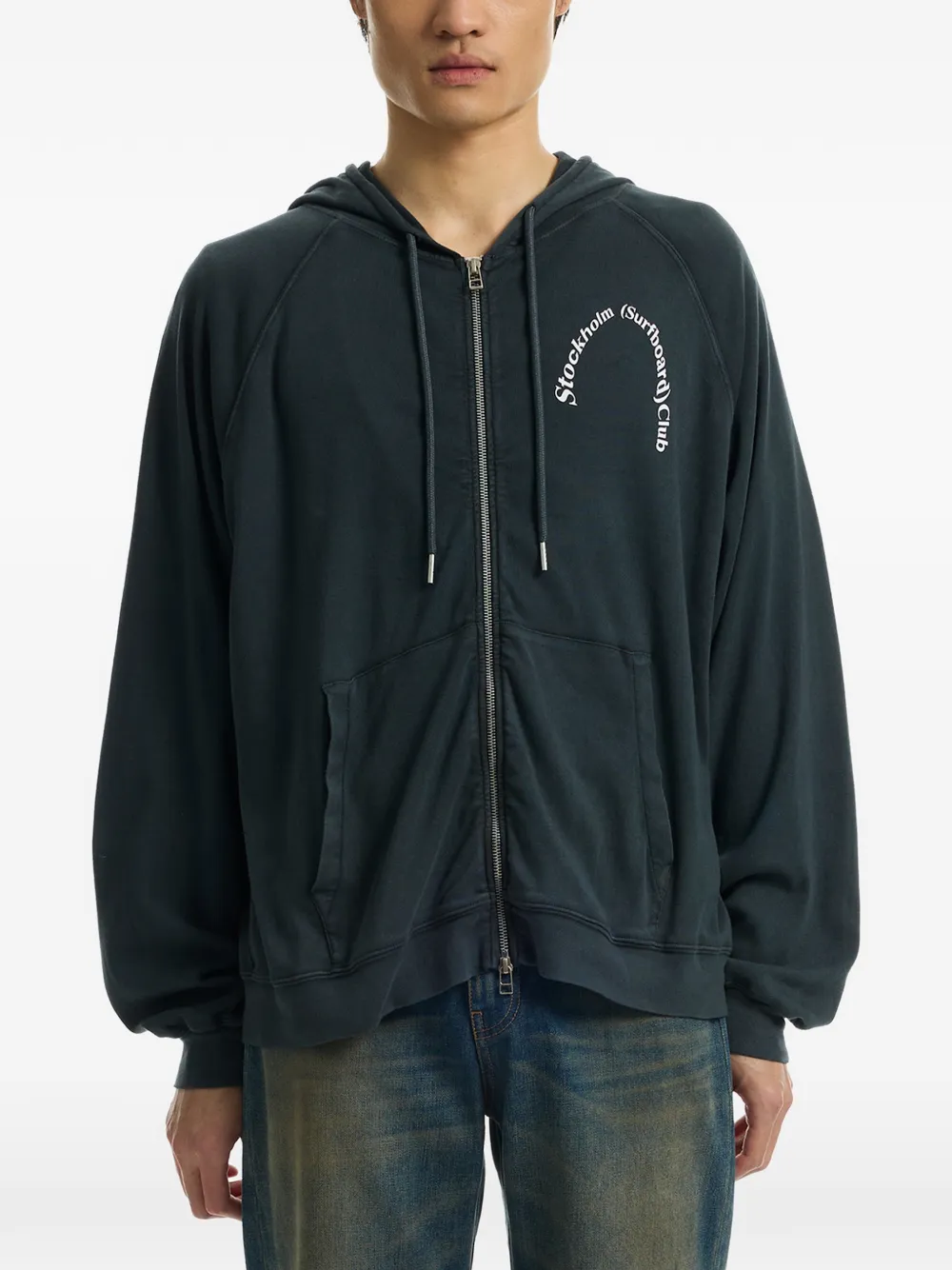 Stockholm Surfboard Club logo-print zip-up hoodie - Blu
