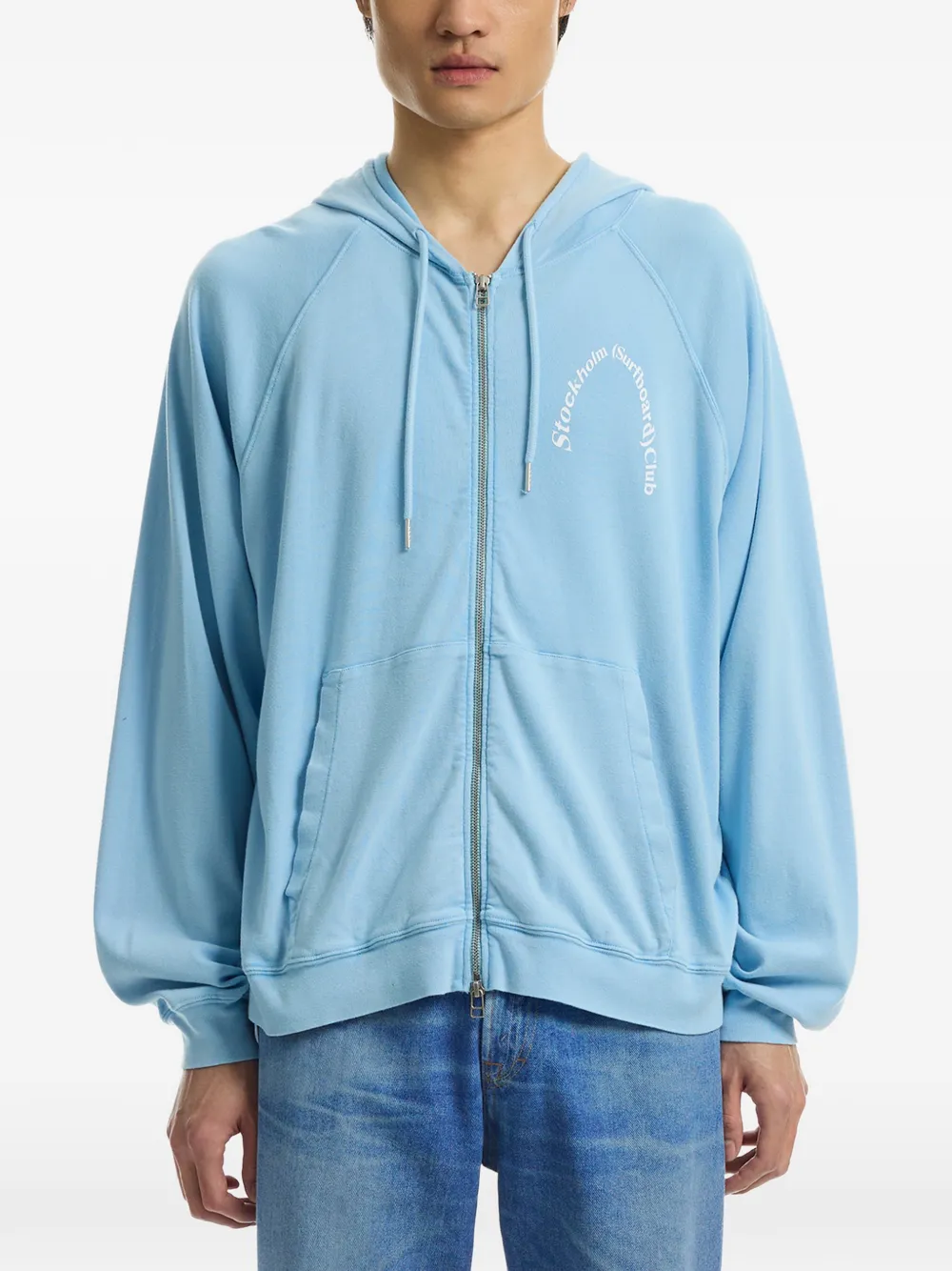 Stockholm Surfboard Club logo-print zip-up hoodie - Blu