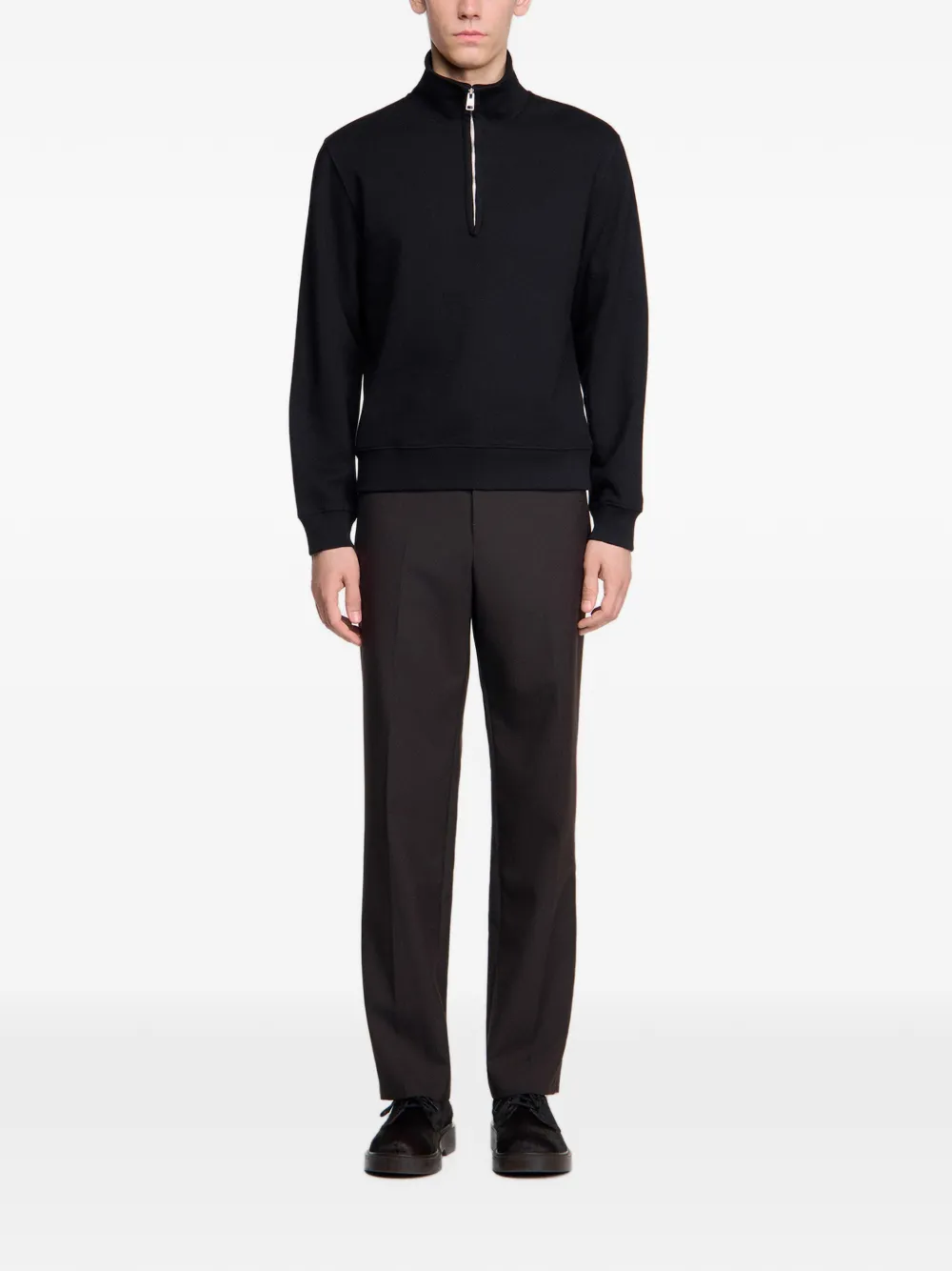 SANDRO boxy zip sweater with standing collar Zwart