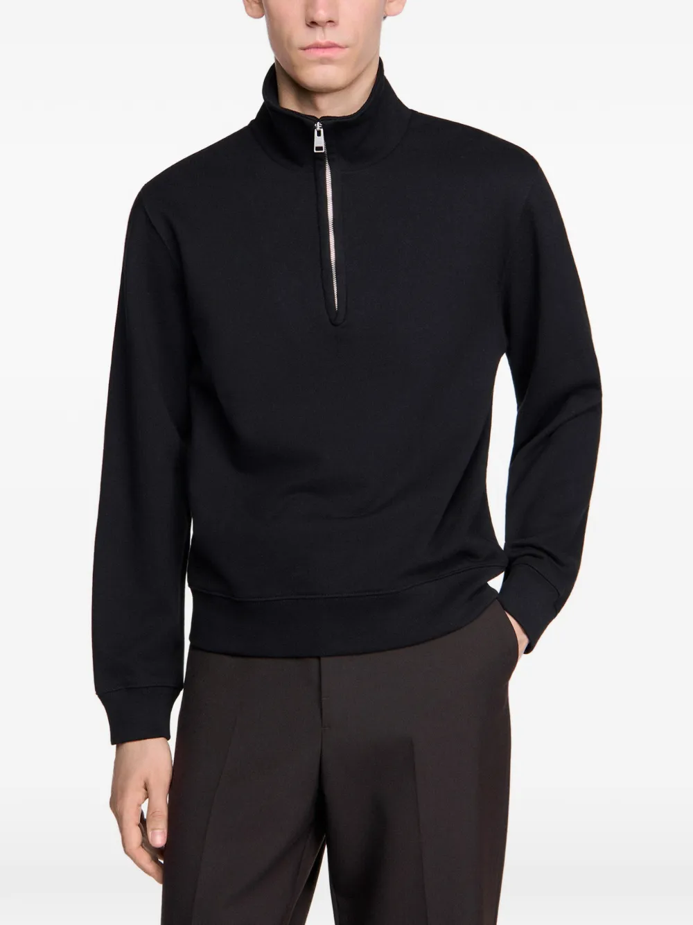 SANDRO boxy zip sweater with standing collar Zwart
