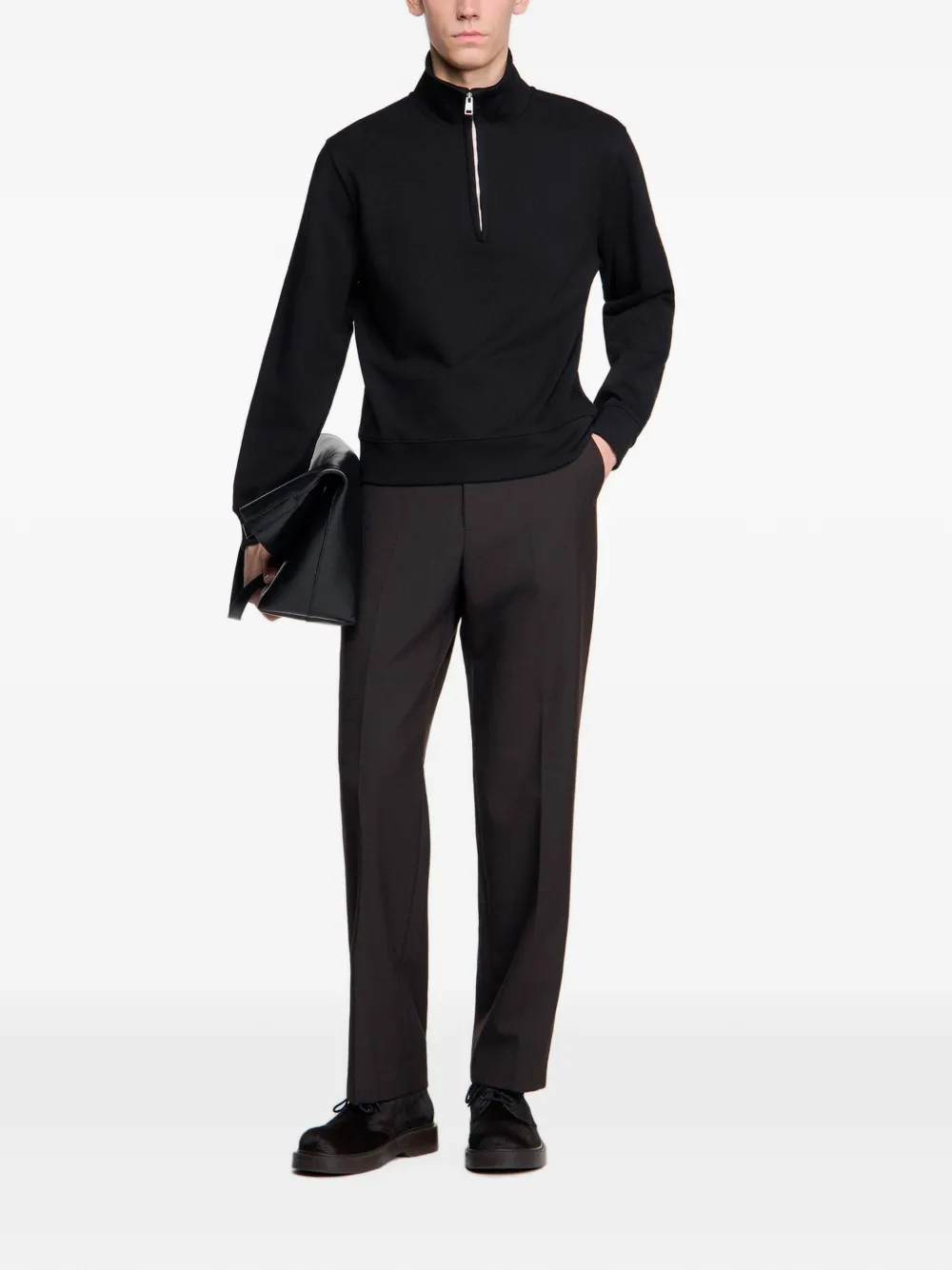 SANDRO boxy zip sweater with standing collar Zwart
