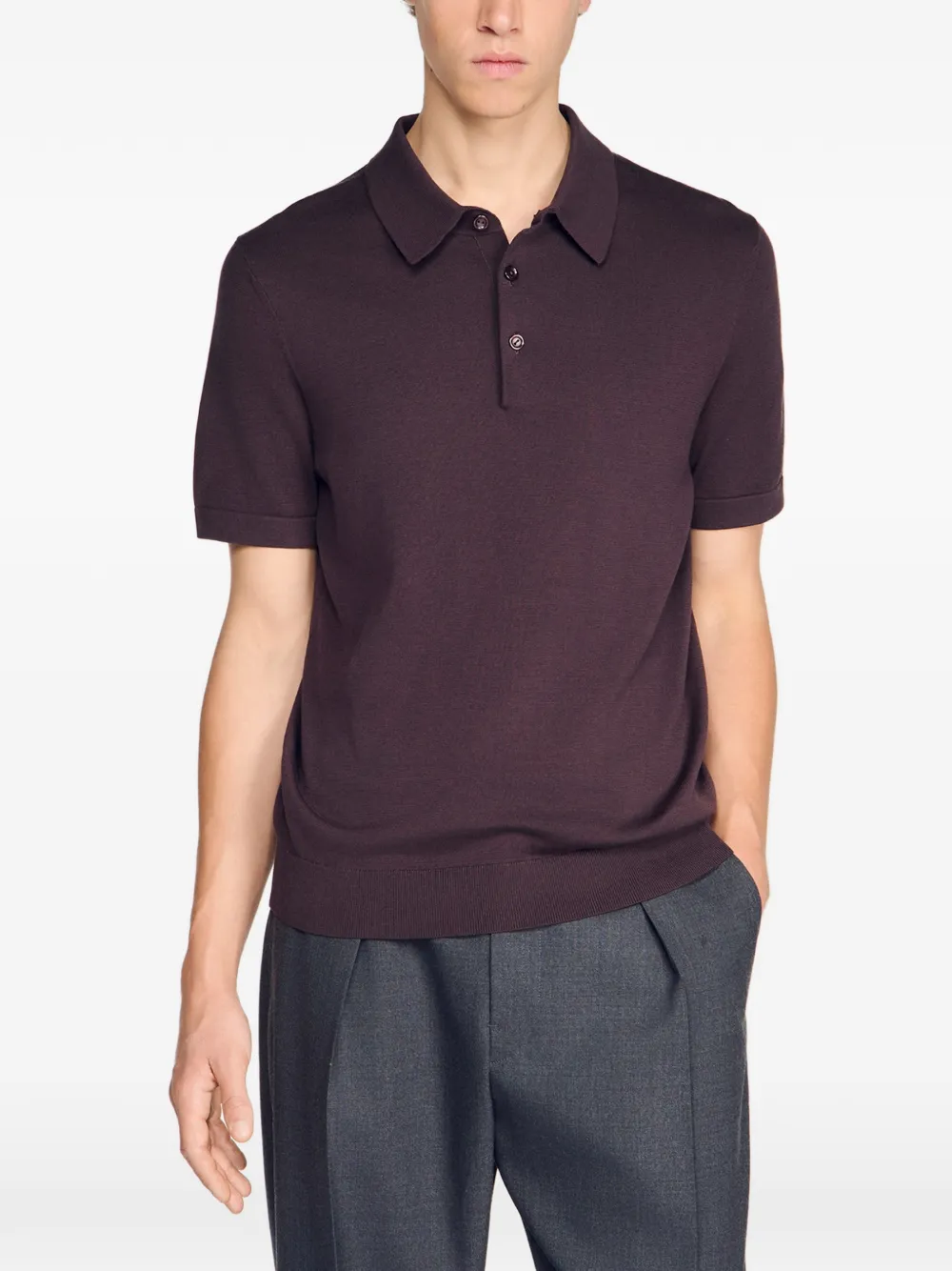 SANDRO katoenen en zijden poloshirt Bruin