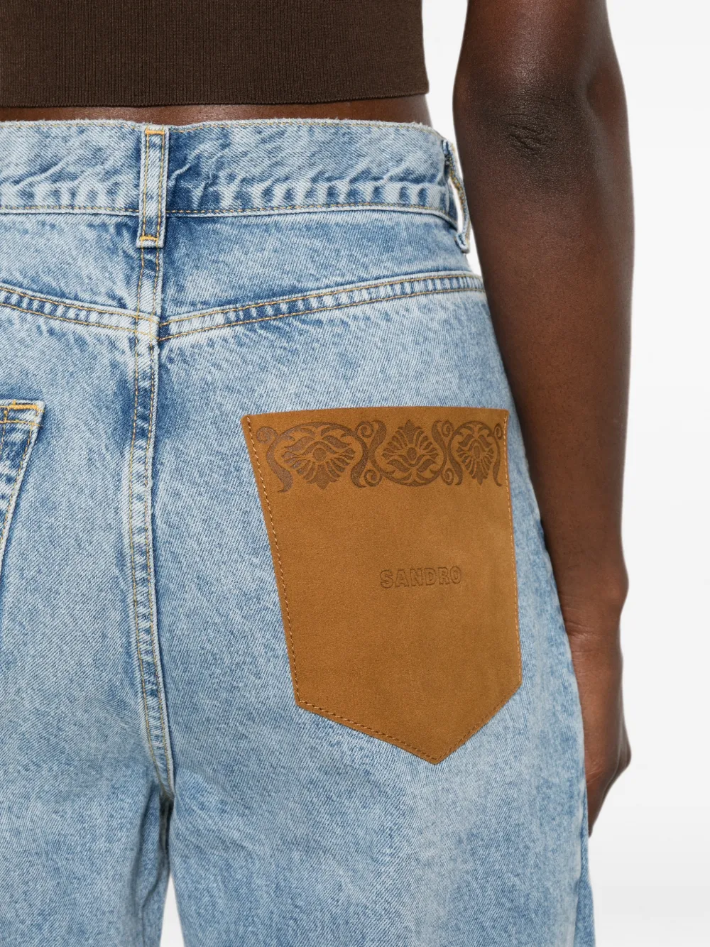 SANDRO Jeans met leren patch Blauw