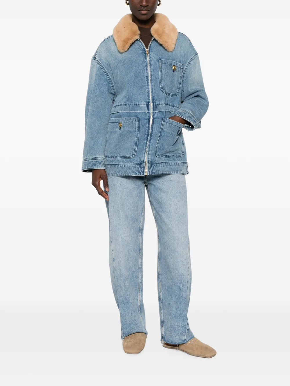  Sandro Leather-patch Jeans - Azul 