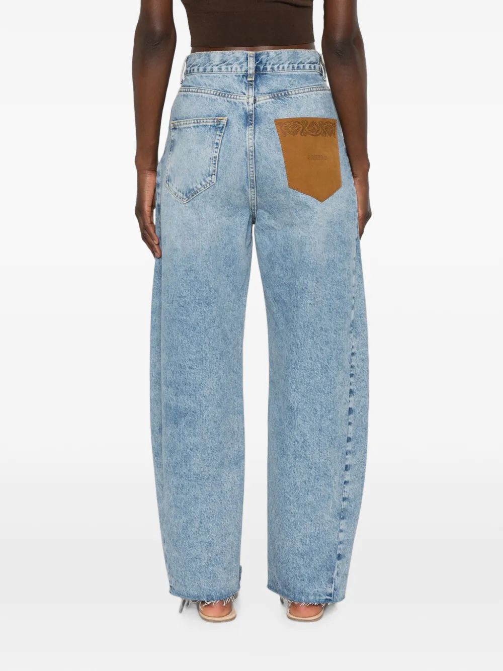 SANDRO Jeans met leren patch Blauw