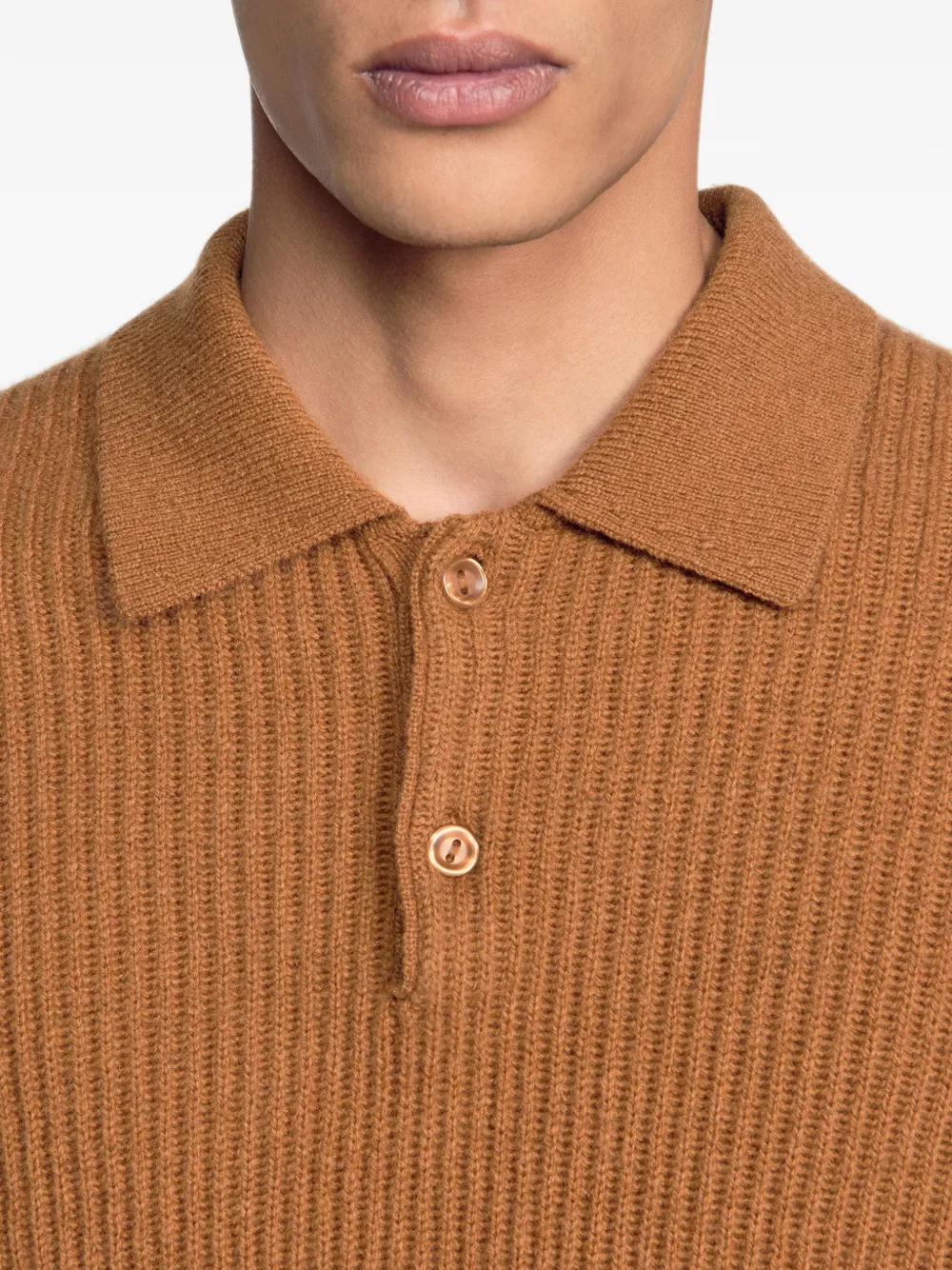 SANDRO Geribbeld wollen poloshirt Bruin