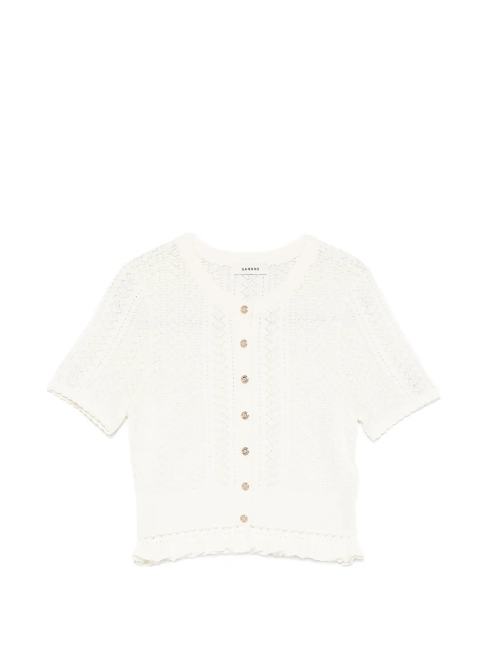 Sandro Pointelle-knit Ruffled Cardigan In Neutral