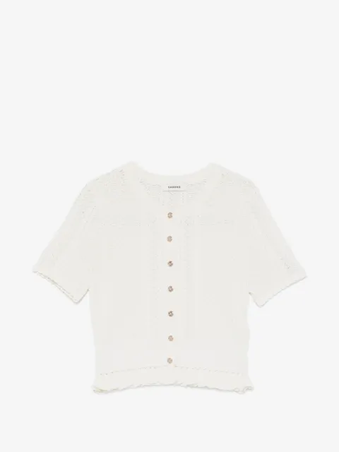 SANDRO pointelle-knit ruffled cardigan