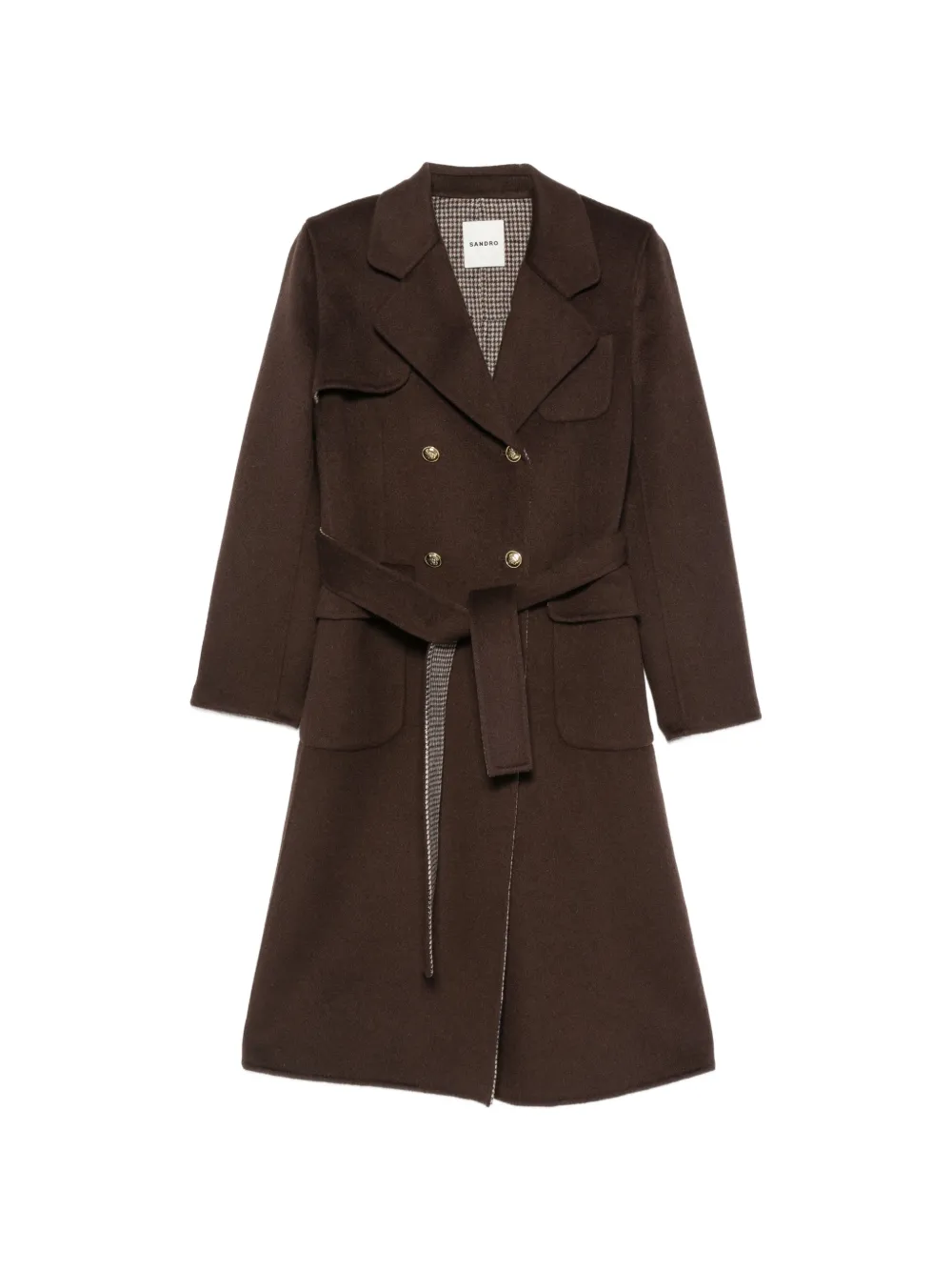 SANDRO belted double-breasted coat - Brown