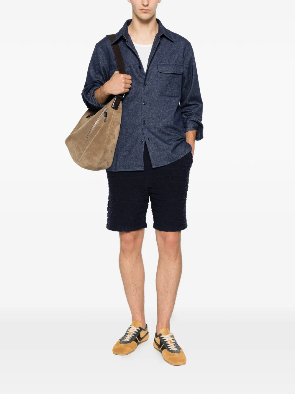 SANDRO Sponge badstof shorts met geometrisch jacquard Blauw