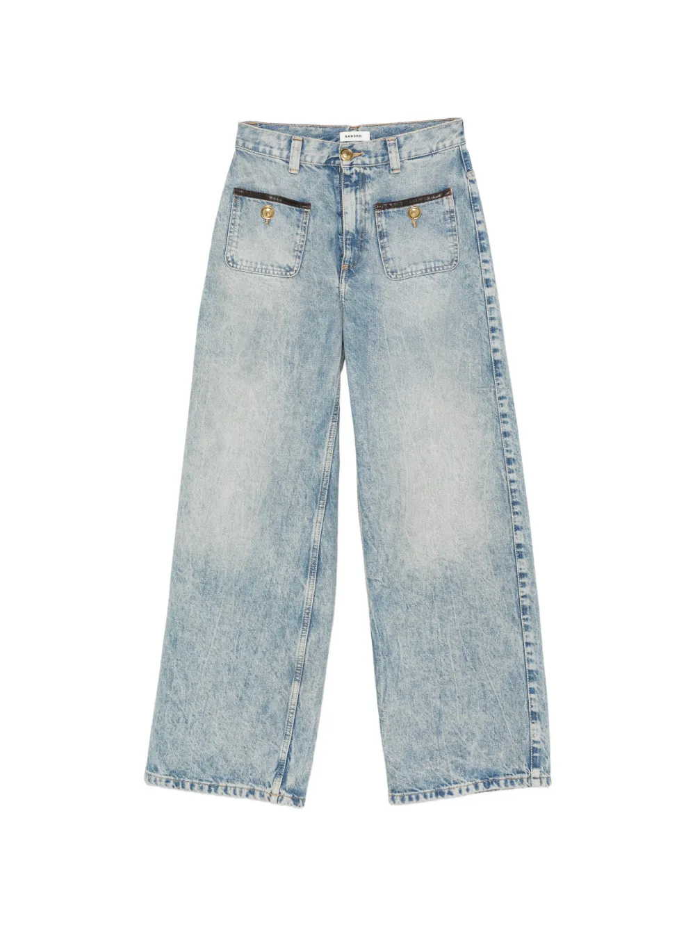 SANDRO leather-trim wide-leg jeans - Blu