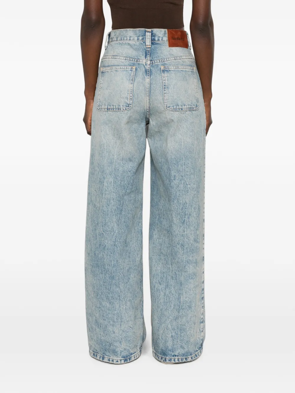 SANDRO Jeans met wijde pijpen en leren afwerking Blauw