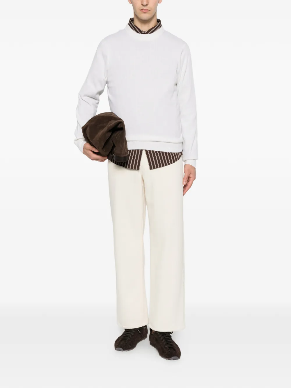 SANDRO Kasjmier trui met geribbelde afwerking Beige