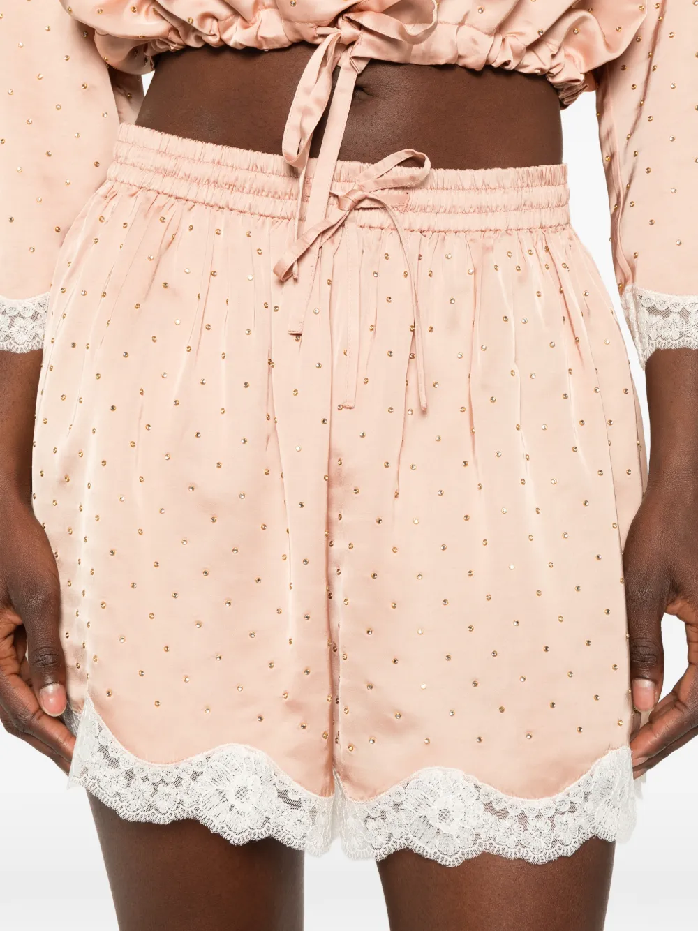 SANDRO Shorts met afwerking van kant verfraaid met stras Beige