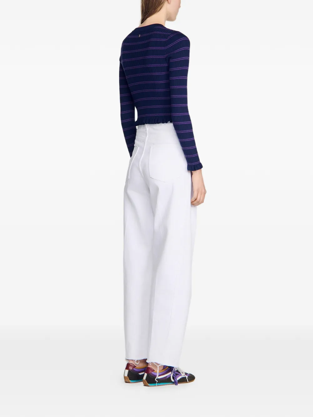 SANDRO Gestreept vest met ruches Blauw