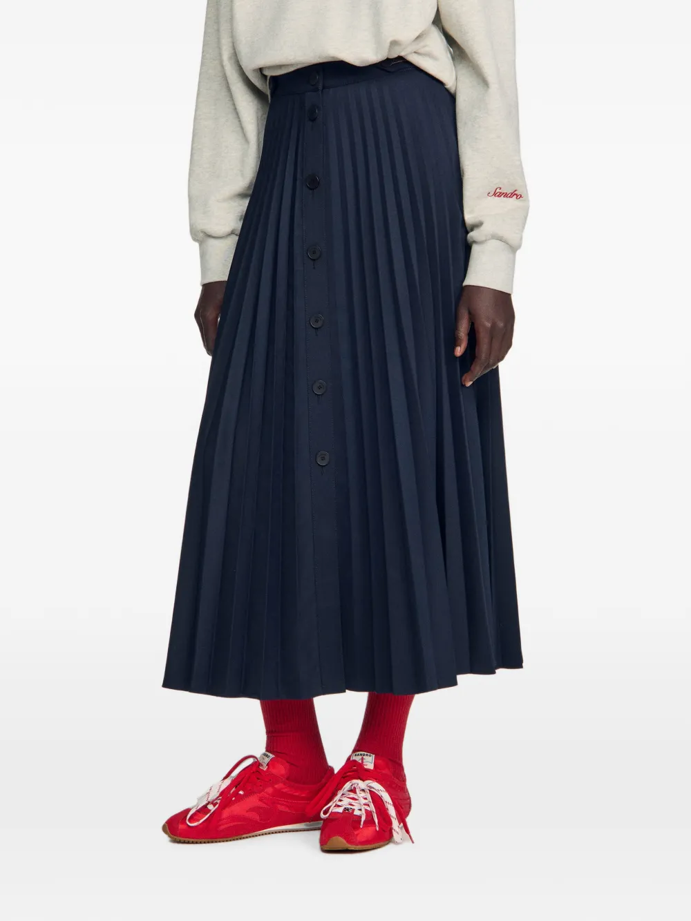 SANDRO Midi-rok met knopen en plooien Beige