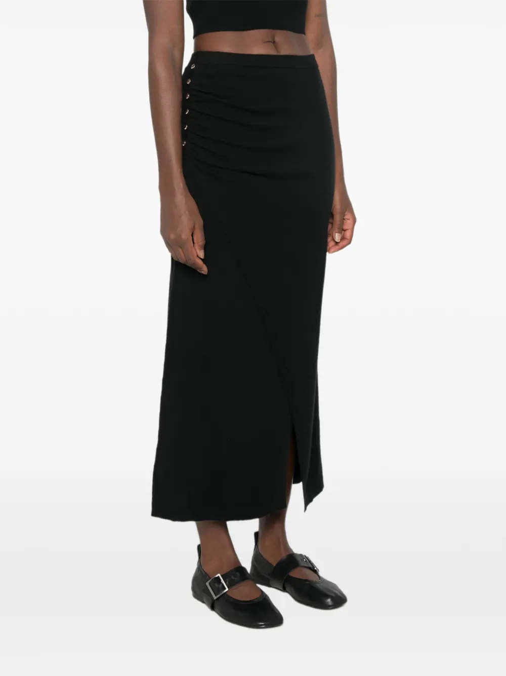 SANDRO Midi-rok met ruches en knoopdetail Zwart