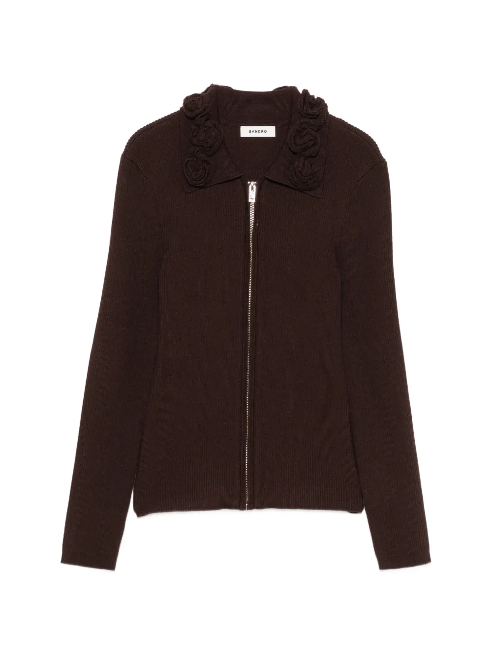 SANDRO Cardigan con applicazione a fiori - Marrone