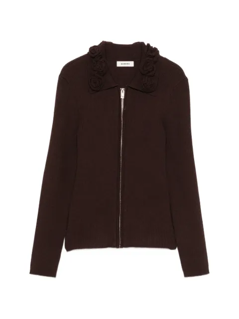 SANDRO floral-appliqué zip-up cardigan
