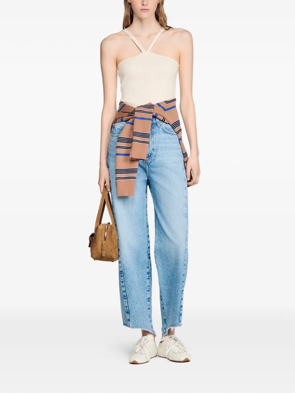 SANDRO Ribgebreide top Beige