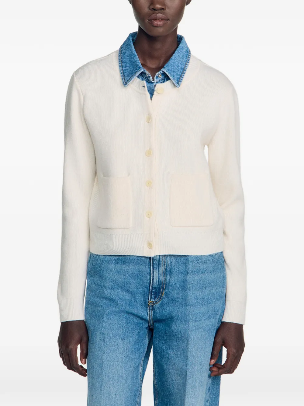 SANDRO Vest met denim kraag Beige