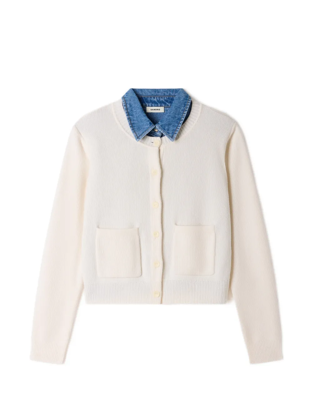 Sandro Denim-collar Cardigan In Neutrals