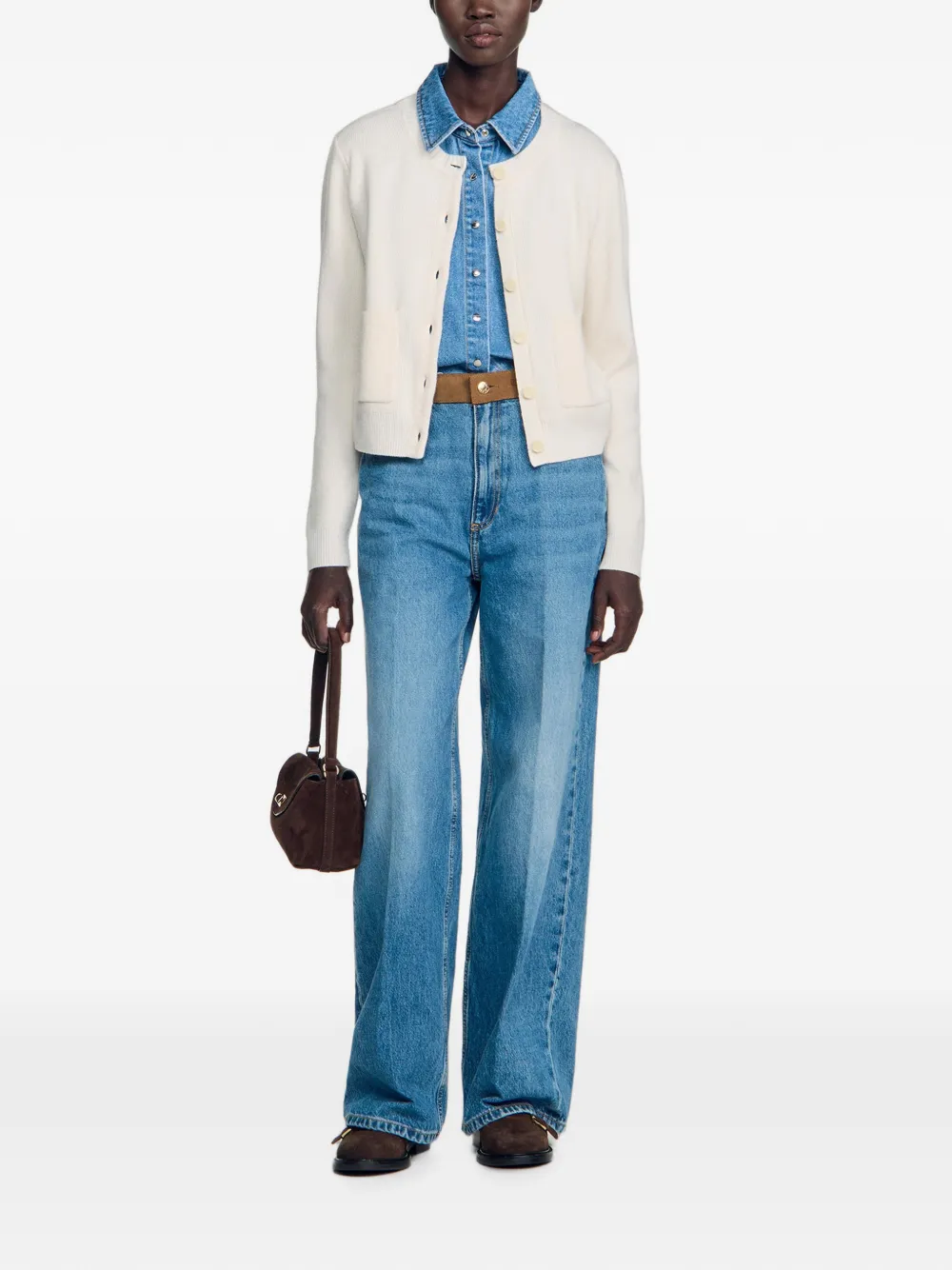 SANDRO Vest met denim kraag Beige