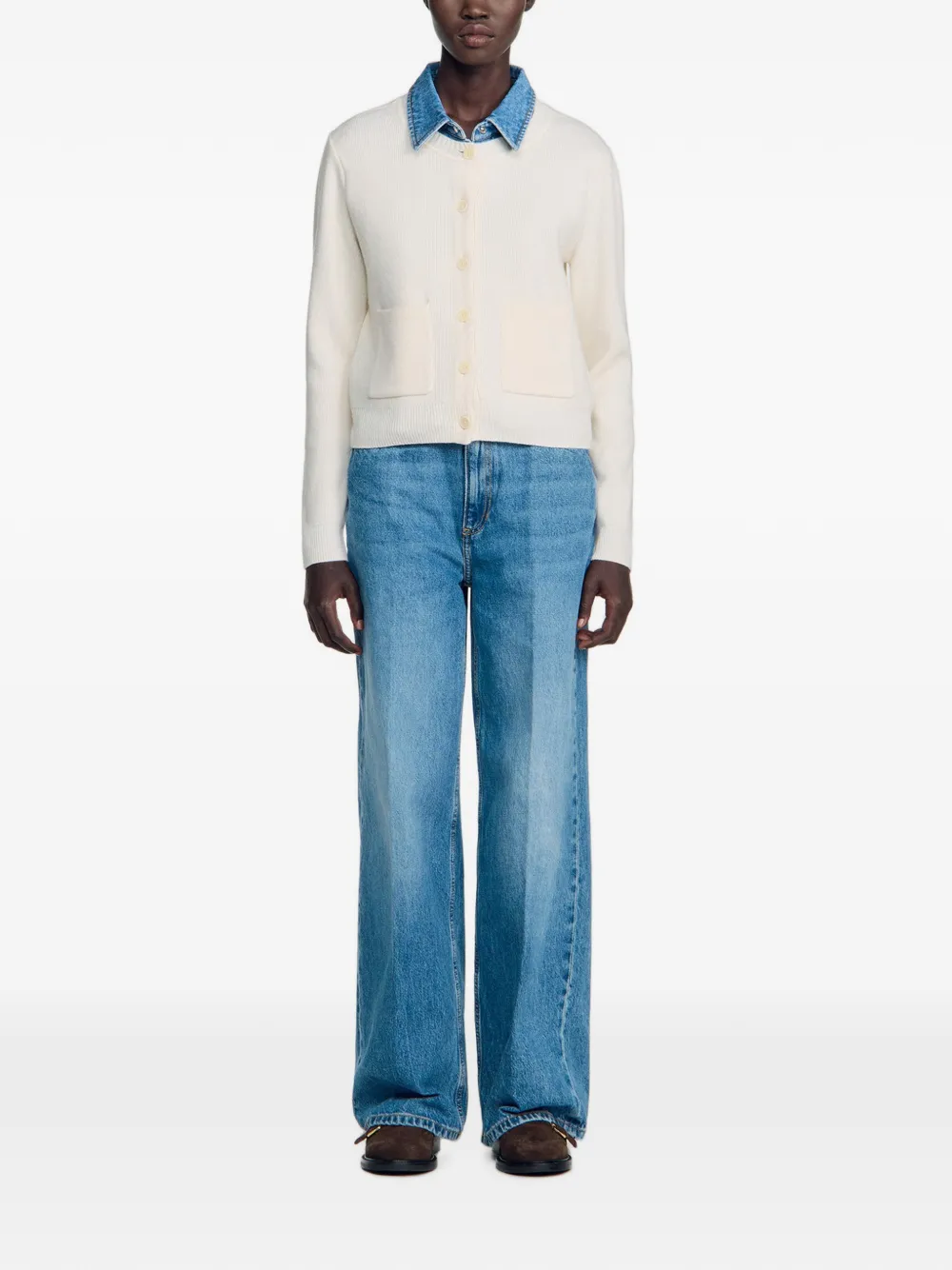 SANDRO Vest met denim kraag Beige