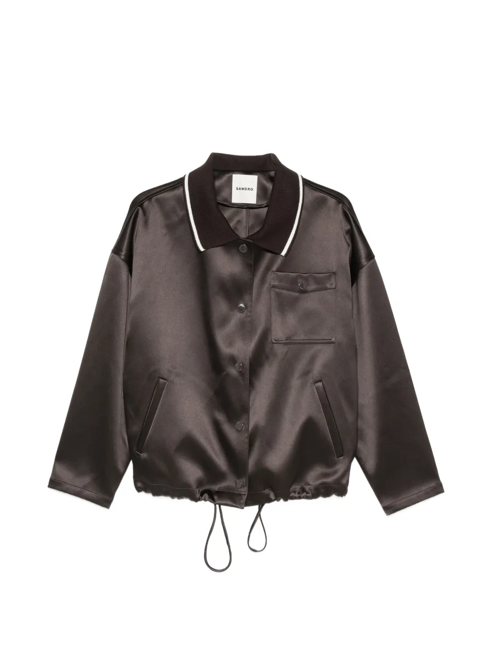 SANDRO Jacke in Satinoptik mit Kontrastdetails - Braun