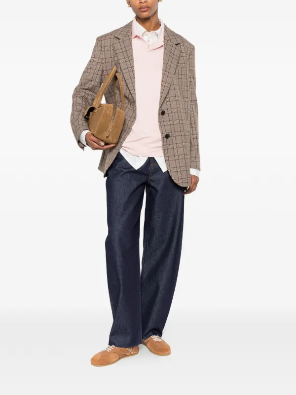 SANDRO チェック クロップド ジャケット SANDRO チェック オーバーサイズジャケット | ブラウン | FARFETCH JP