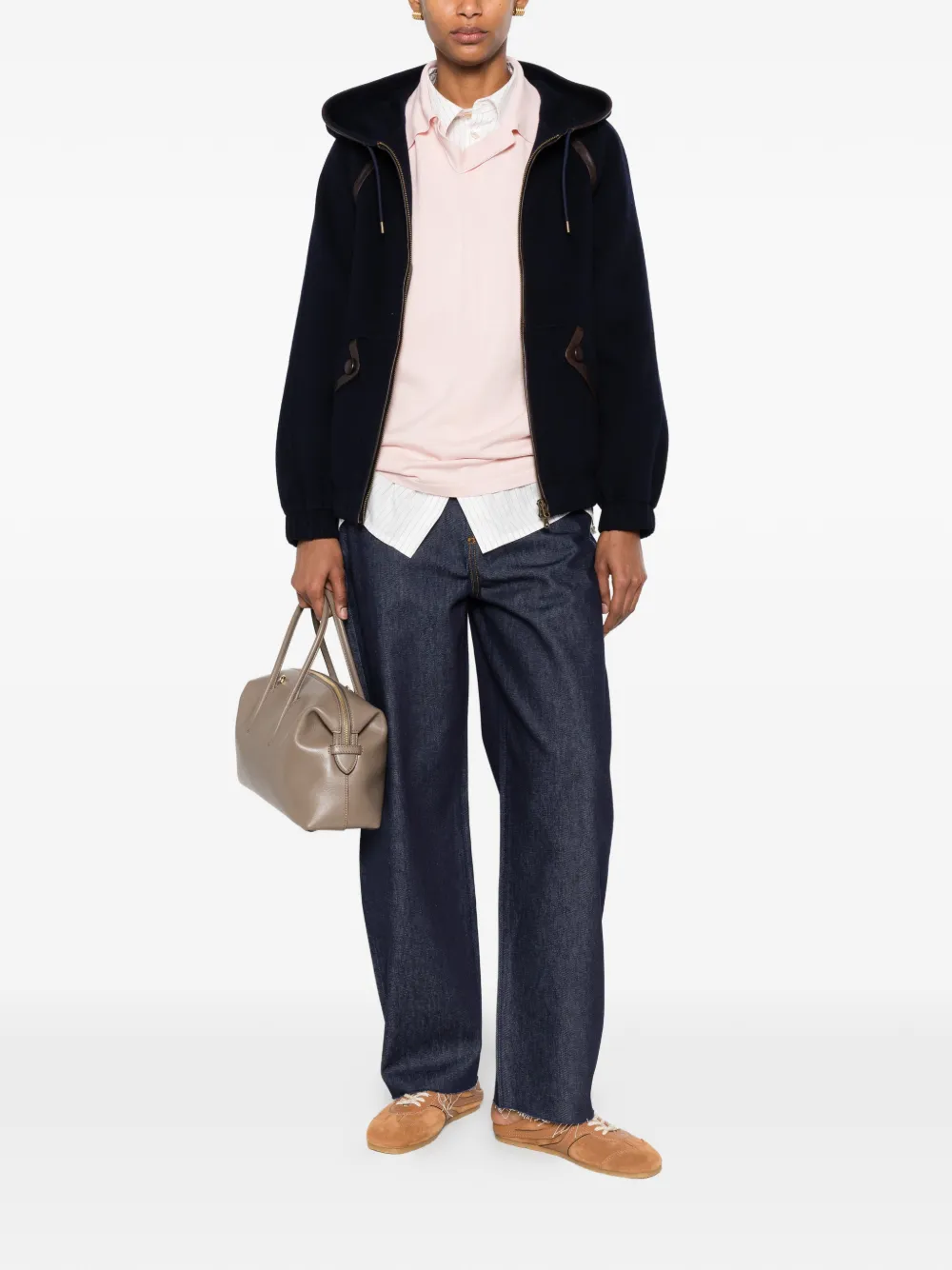 SANDRO Jack met leren afwerking en capuchon Blauw