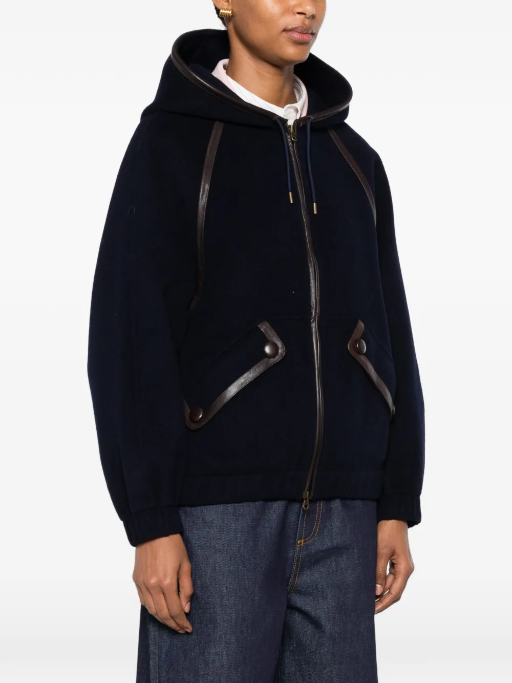 SANDRO Jack met leren afwerking en capuchon Blauw
