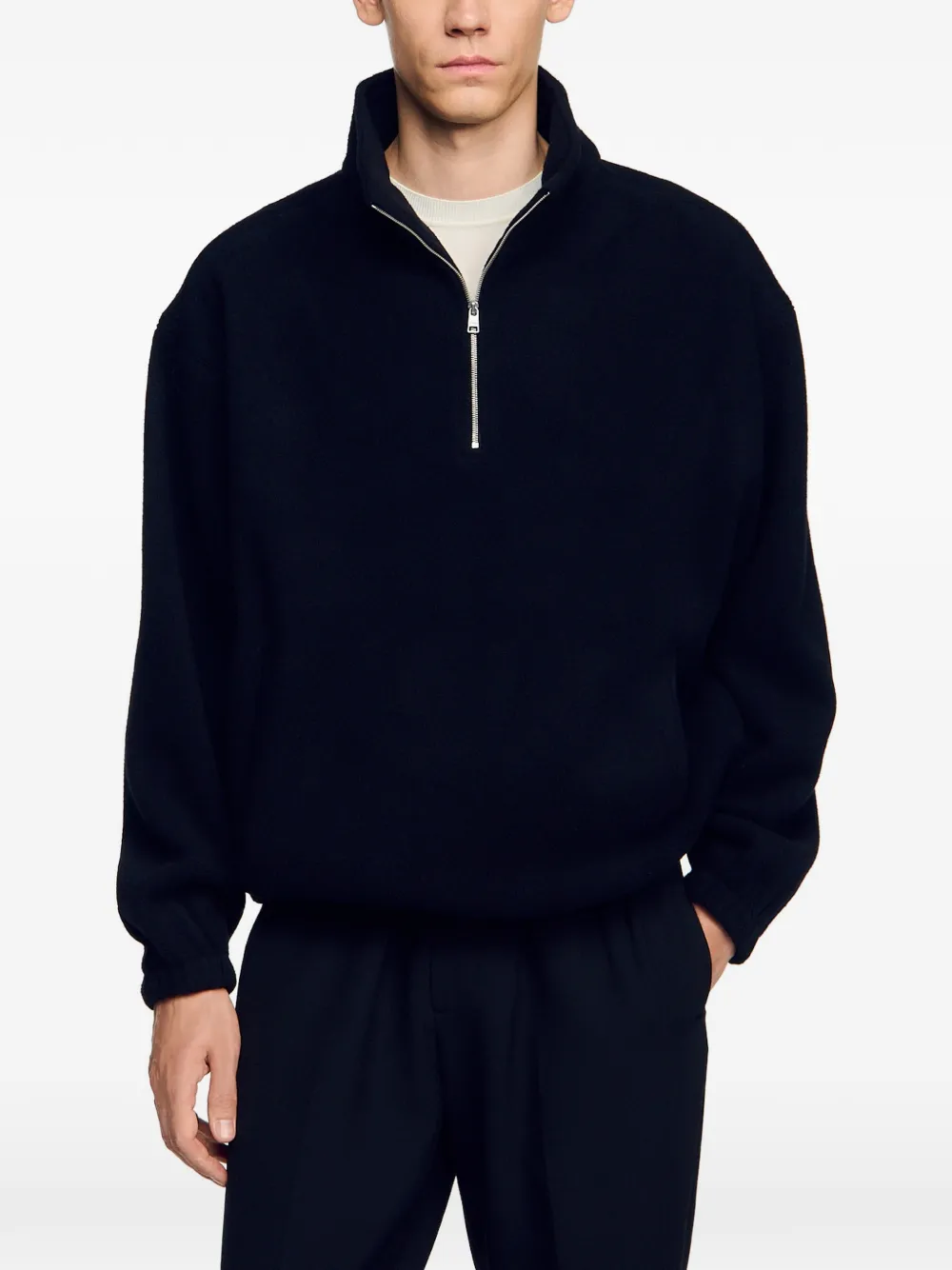 SANDRO zipped standing collar sweatshirt Zwart