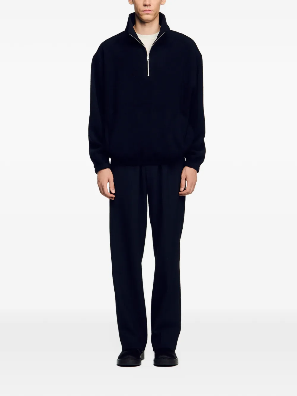 SANDRO zipped standing collar sweatshirt Zwart