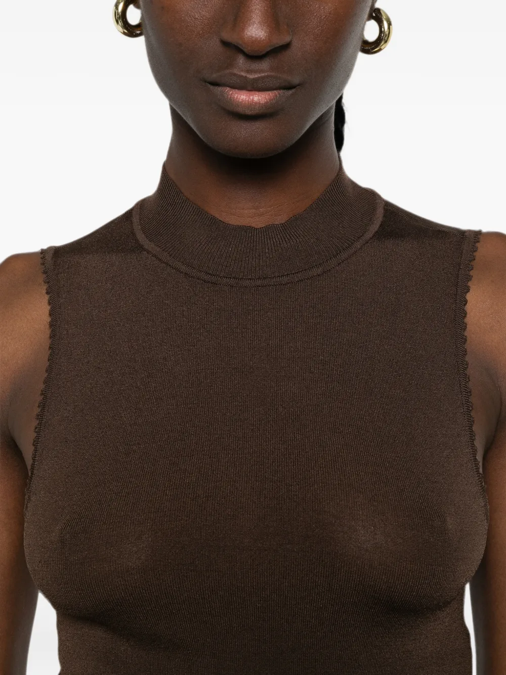 SANDRO Tanktop met col Bruin