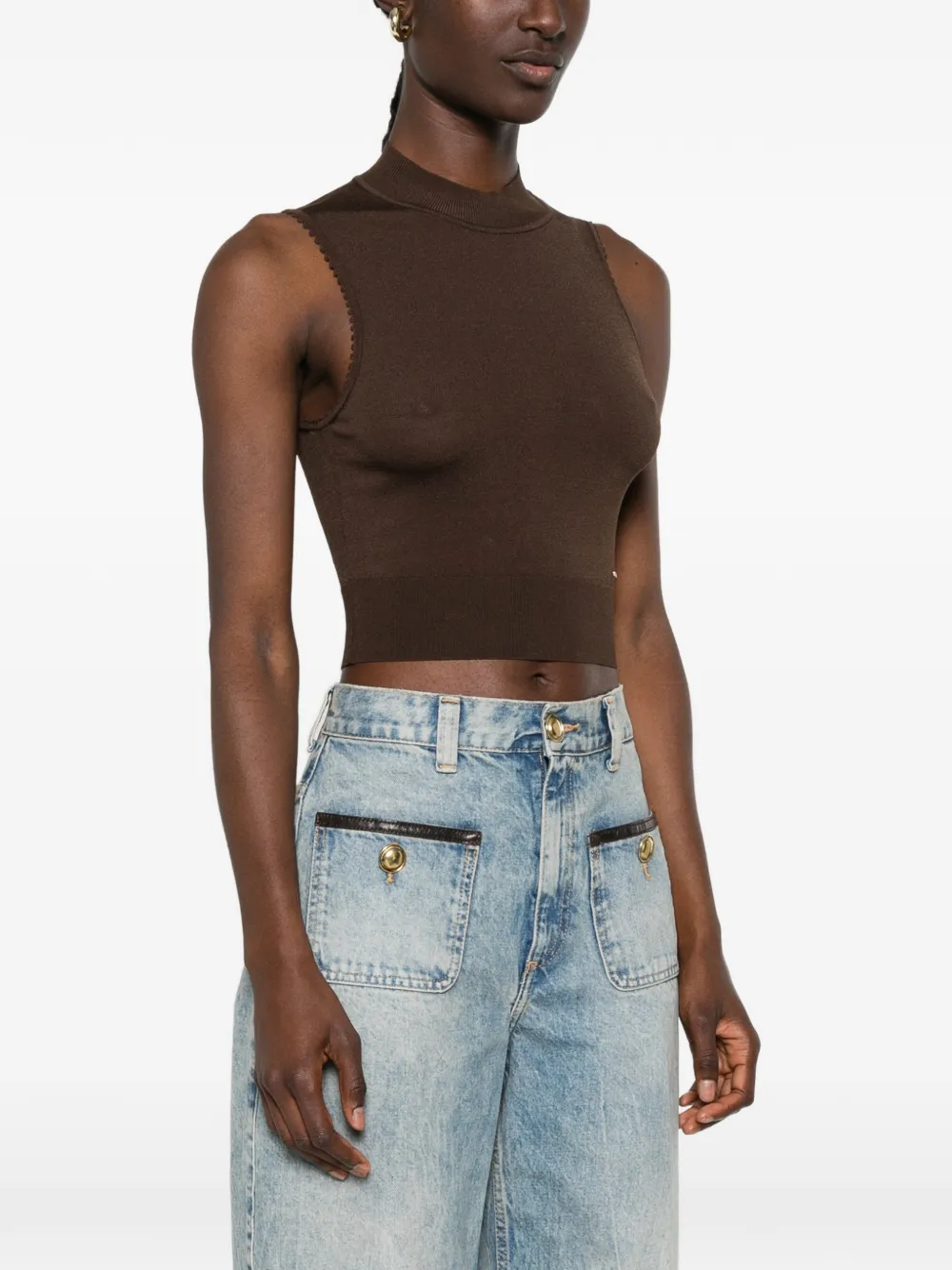 SANDRO Tanktop met col Bruin