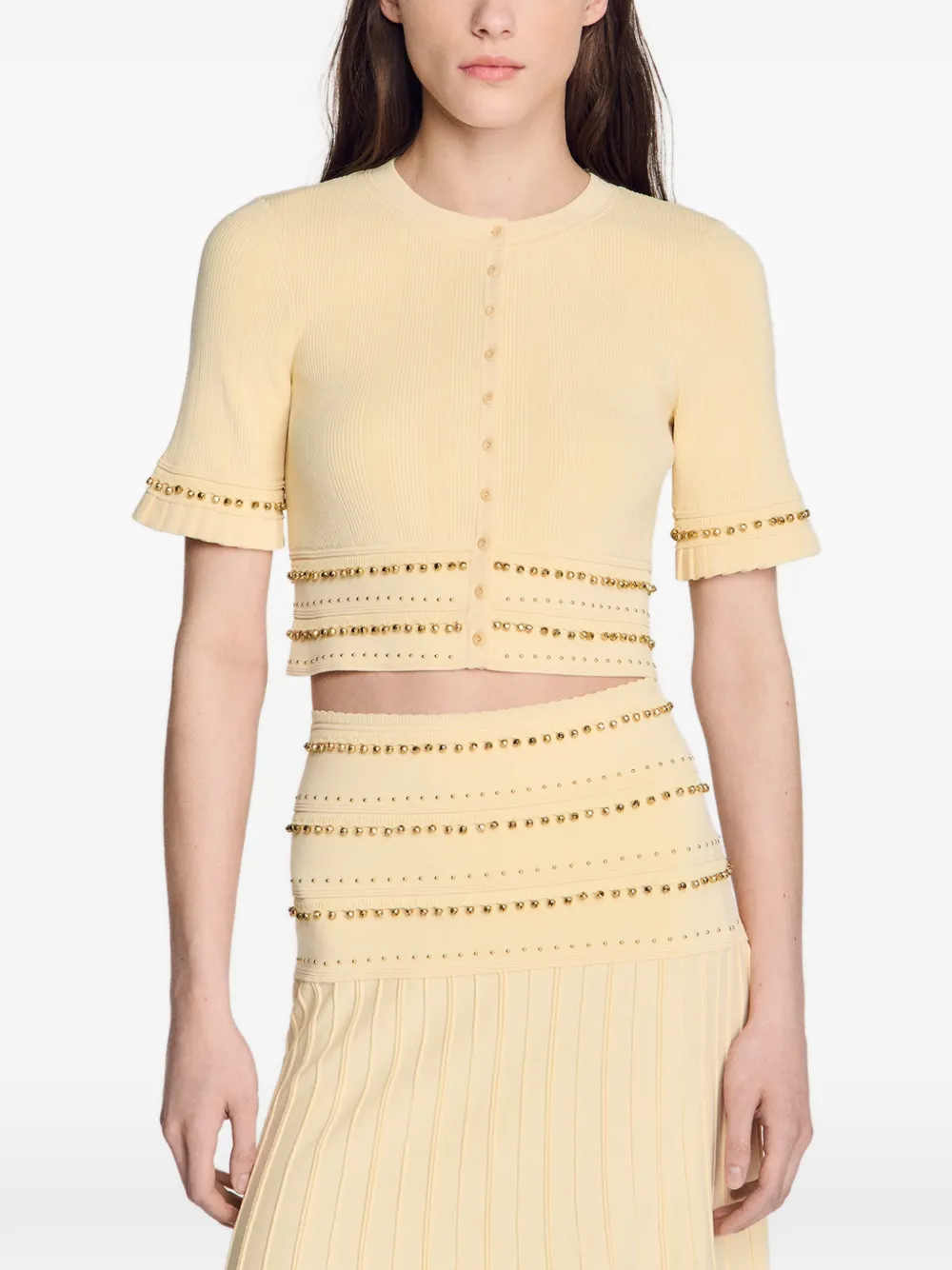 SANDRO Cropped vest met kwastjes Geel