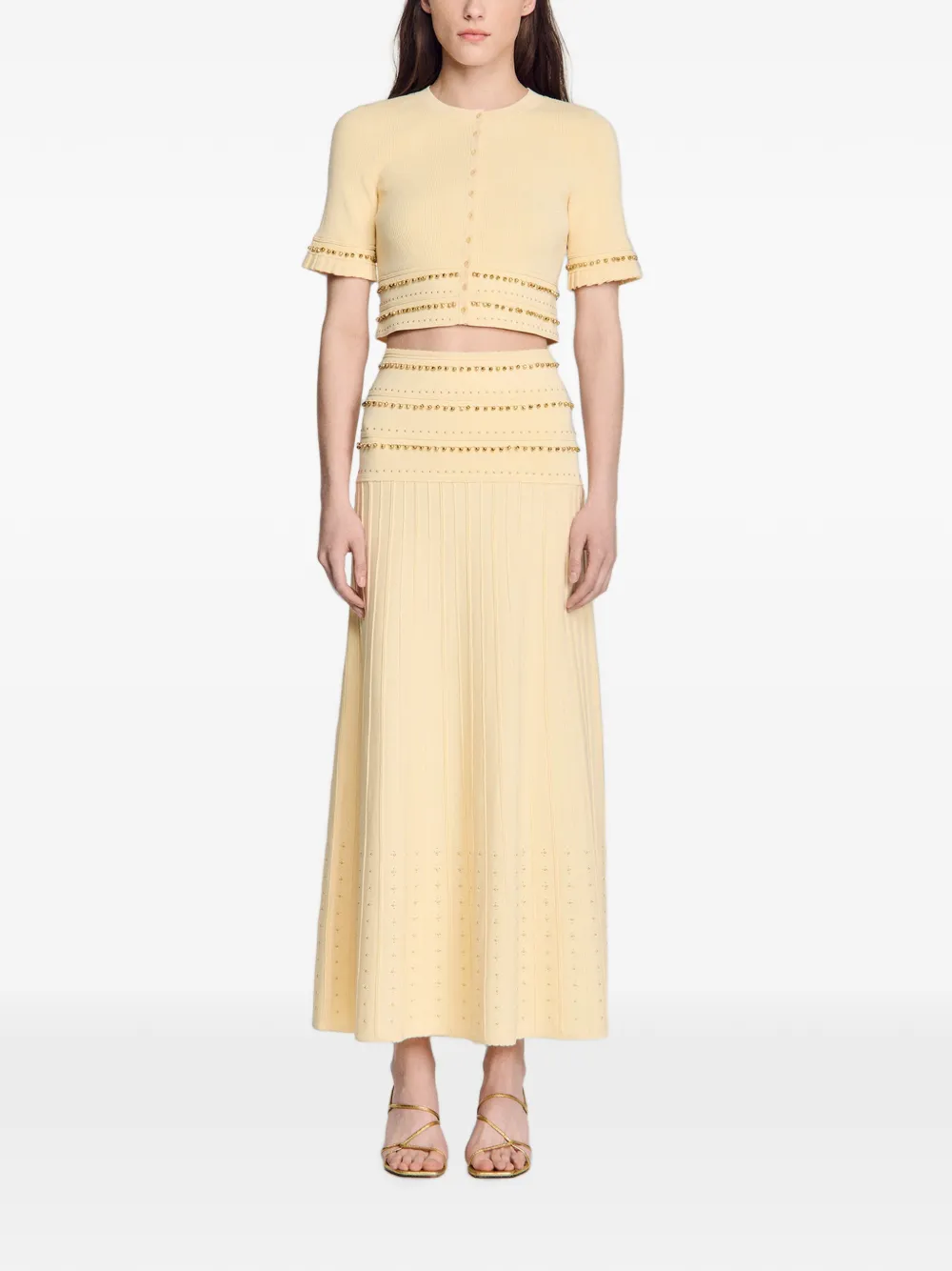 SANDRO Cropped vest met kwastjes Geel