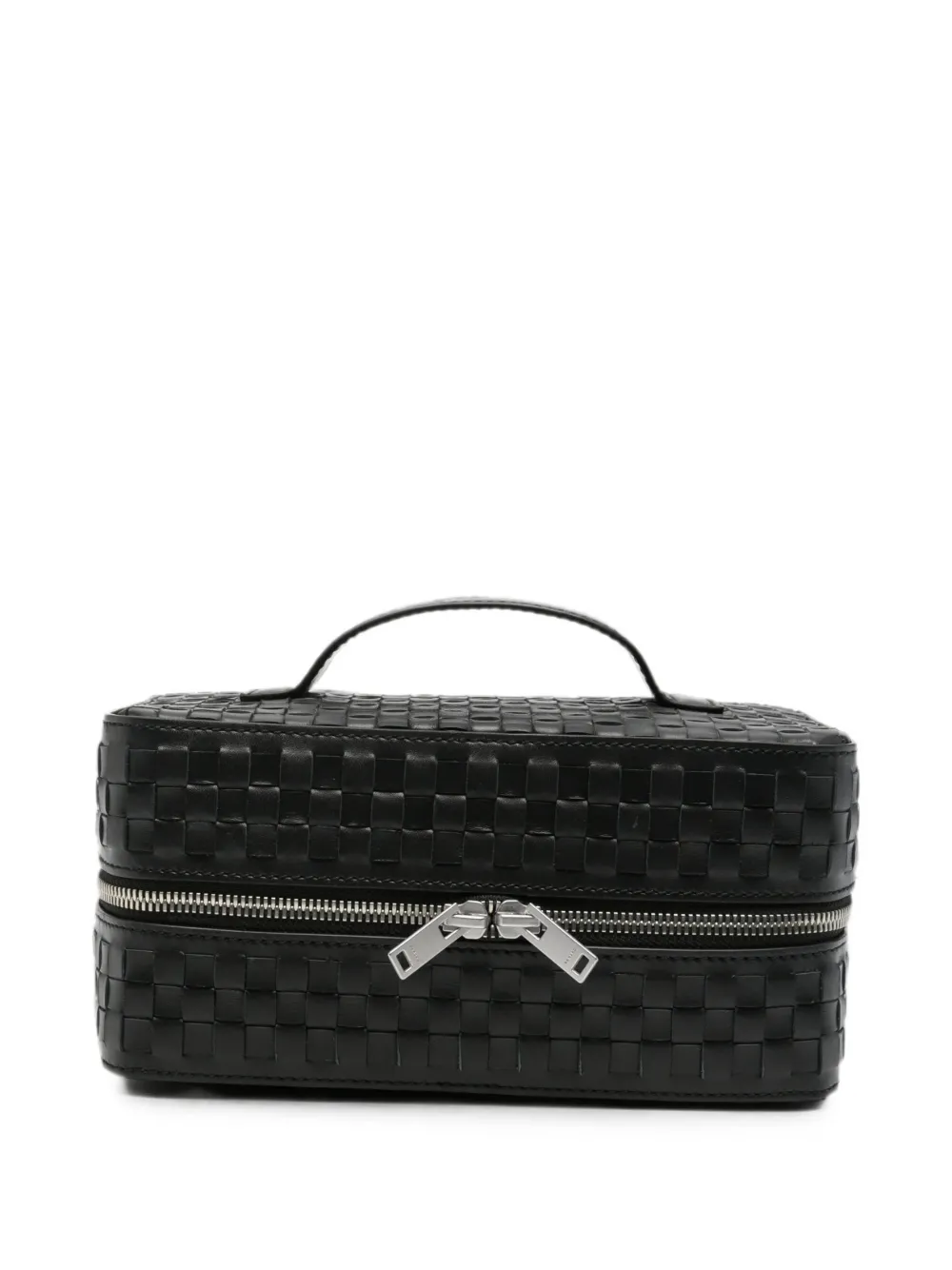 SANDRO woven-effect top-handle wash bag