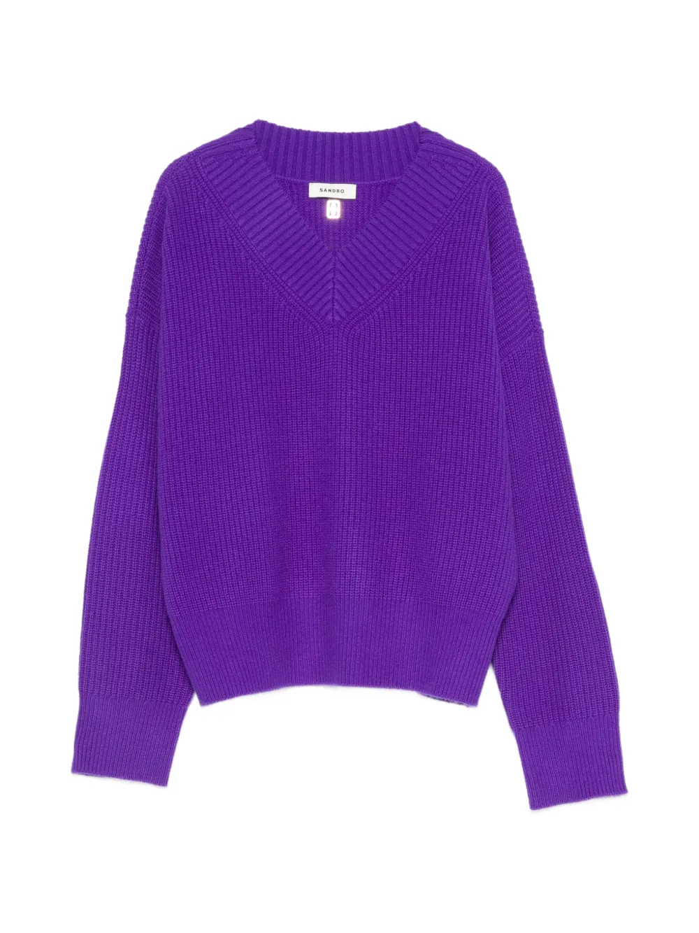Sandro Ribbed-knit V-neck Sweater In Purple