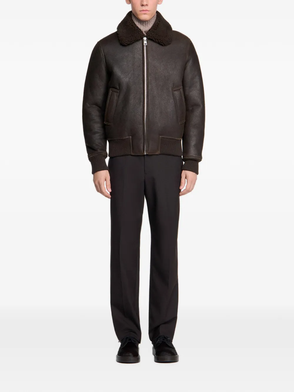 SANDRO shearling wing-collar jacket Bruin