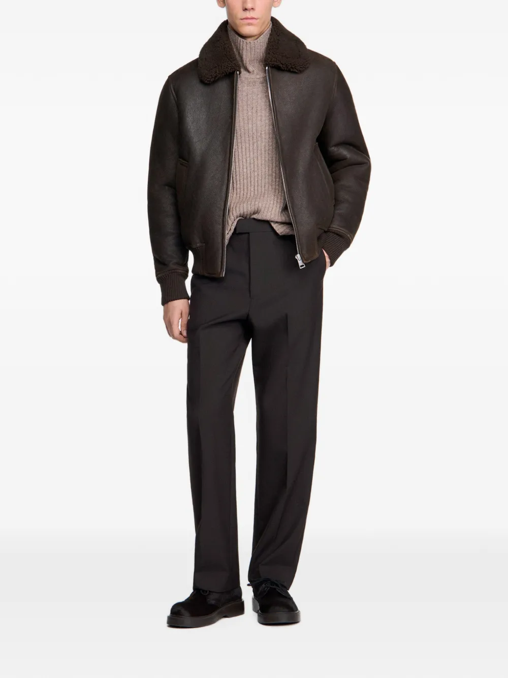 SANDRO shearling wing-collar jacket Bruin